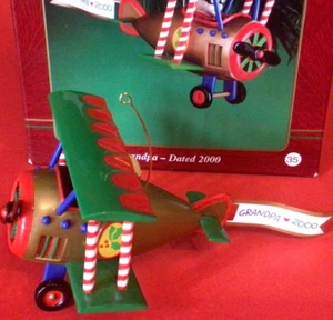 AIRPLANE CHRISTMAS ORNAMENT CARLTON CARDS HEIRLOOM 2000 GRANDPA AVIATOR - Picture 1 of 11