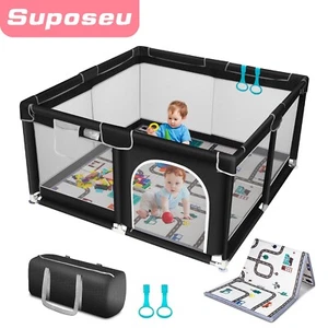 Foldable Baby Playpen Kids Safety Play Pen Yard Fence Tent + Anti-Slip Mat - Picture 1 of 17