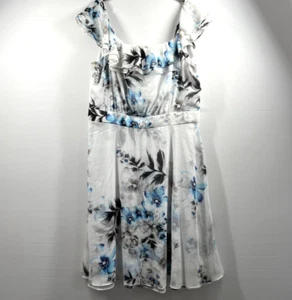 White House Black Market Dress 12 WHBM Floral Off Shoulder Watercolor Ruffle - Picture 1 of 9