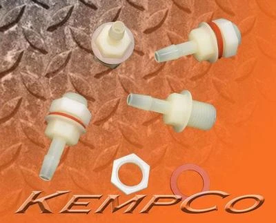 KEMPCO SPECIALTIES (4) 1/4" Natural Nylon Thru-Panel Straight Adapter w/ Hex & Washer, Food Grade