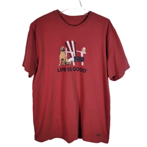 Life Is Good Mens Crusher Tee Large America Beer Dog Crew Neck Red - Picture 1 of 5