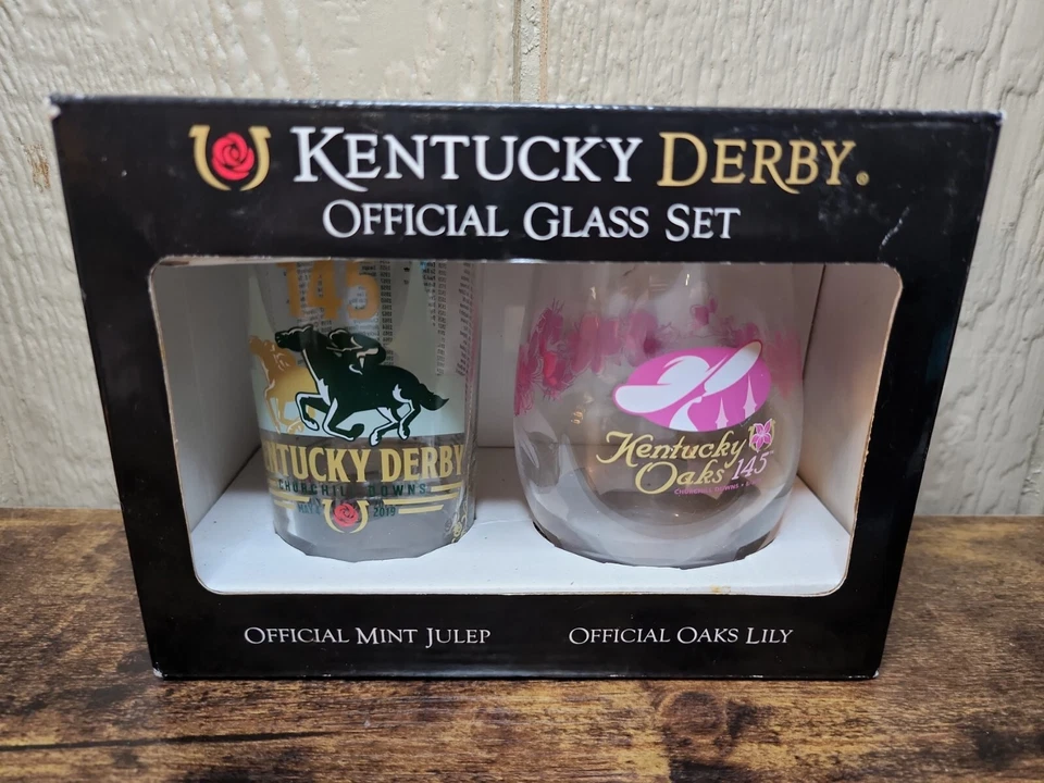 Kentucky Derby 145th Official Glass Set 2019 MINT Julep and Oaks Lily