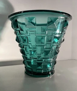 Rare Orrefors Glass Simon Gate Art Deco Pot Vase Bowl SP14 Faceted Turquoise - Picture 1 of 11