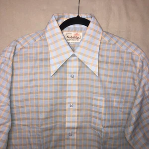 NOBILITY SHIRT MENS 17 34 BUTTON UP LONG SLEEVE BLUE PLAID DRESS - Picture 1 of 13