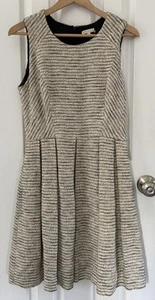 Shoshanna 8 Women’s Dress Stripe Ecru Black Event Wedding Linen Cotton - Picture 1 of 18