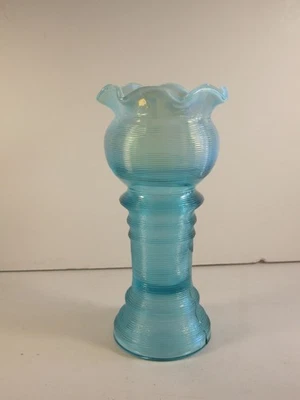 Antique 1905 Jefferson Glass Blue Opalescent SPOOL Vase - Image 1 of 4