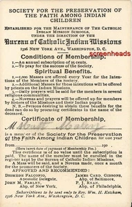 ANTIQUE Early 1900s Holy Membership Card BUREAU of CATHOLIC INDIAN MISSIONS VG - Picture 1 of 2
