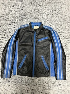 Wilsons Lederjacke Herren Medium Schwarz Blau Motorrad Biker Racer Y2K Vintage - Bild 1 von 11