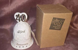 Russ Berrie 40. Hochzeitstag weiße Porzellan Glocke Tauben Rosen Andenken - Bild 1 von 4