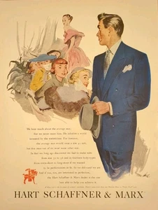 1950 Vintage Hart Schaffner Marx Anzug Druckanzeige. Post 2. Weltkrieg Kleidung - Bild 1 von 1