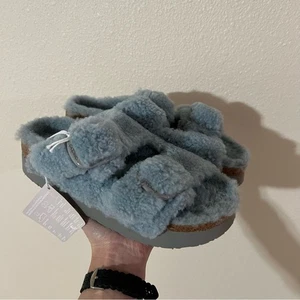 Birkenstock Arizona Big Buckle Lammfell Pantolette Sandale in Blau Faded Aqua NEU 39 - Bild 1 von 11