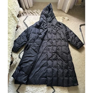 Eileen Fisher gefütterter langer Mantel Winter schwarz Trichterausschnitt Daunen gefüllt Gr. 2xl - Bild 1 von 20