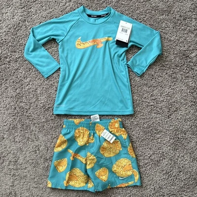 Nuevo con etiquetas Nike Hydroguard Waffle 2 piezas conjunto de natación manga larga talla 4 verde para niños Foto 1 de 4