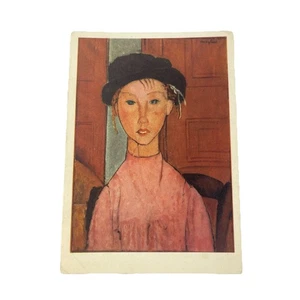 Postcard Art Modigliani Young Girl in a Pink Apron 1880's Italian Modernist - Picture 1 of 2