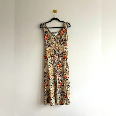 Vestido midi vintage años 90 Robbie Bee abotonado tostado floral talla 8/10 Foto 1 de 4