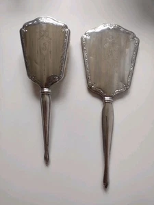 ANTIQUE International STERLING SILVER VANITY SET HAND MIRROR & BRUSH 470 G - Bild 1 von 10