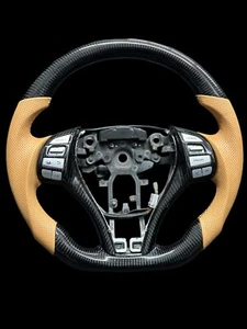 2014-2018 Nissan Altima Real Carbon fiber steering wheel light brown leather - Picture 1 of 3