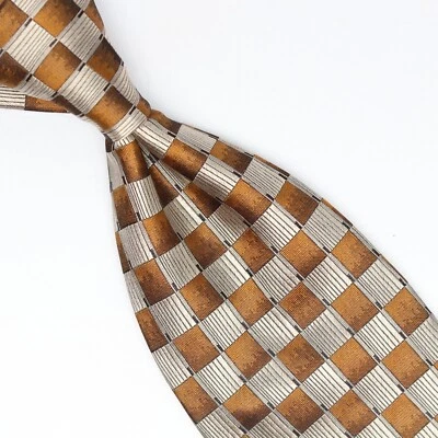 Corbata de seda gris cobre a cuadros tejido geométrico GC Internazionale para hombre Italia Foto 1 de 4