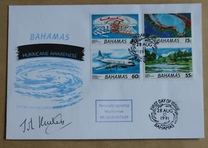 BAHAMAS HURRICANE AWARENESS 1991 FDC SIGNED BY WEATHER FORECASTER JOHN KETTLEY - Picture 1 of 2