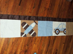 KIDSLINE VALANCE PLANE CAR BLUE BROWN TAN CREAM FUZZY 59" X 13.5 TRANSPORTATION - Picture 1 of 5