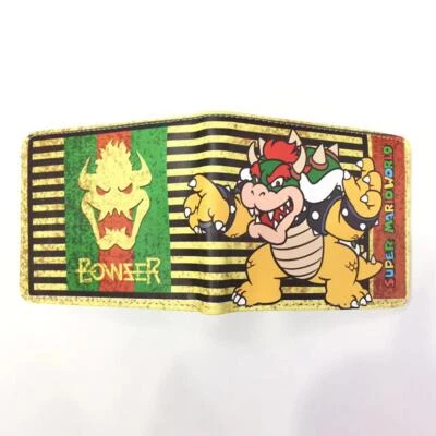 SUPER MARIO WORLD Bowser Cartera de Cuero PU con Tarjetero Cartera Doble Plegable Cartera Foto 1 de 4