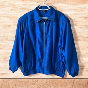 Kim Rogers Sport Bomber Windbreaker Blue Jacket Womens XL Silk Y2k Golf Comfy - Picture 1 of 10