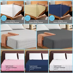 Egyptian Stripe Fitted Sheet 30 Cm Deep Bed Sheets Single Double King Super King - Picture 1 of 125