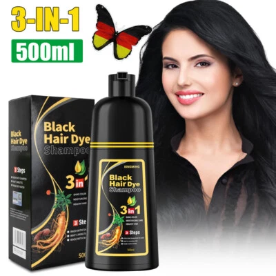 IIIMEIDU 500ml Haarfarbe Schwarz Färbeshampoo Haarfärbeshampoo 3 in 1 Hair Dye Shampoo
