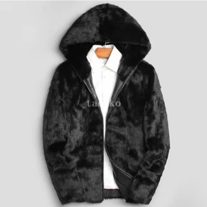 Winter Men's Real Mink Fur Short Coat Lapel Collar Hooded Parka Jackets Overcoat - Picture 1 of 15