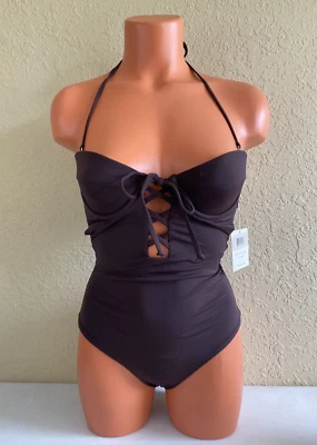 Traje de baño Mara Hoffman para mujer celosía con aros de una pieza marrón talla XS Foto 1 de 4