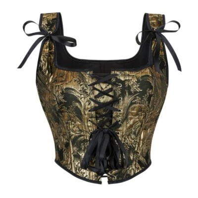 Ladies Lace UP Floral Boned Corset Basques Vintage Overbust Waist Trainer Corset - Image 1 of 4