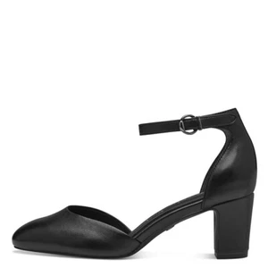 Scarpe Donna Aperte Decollete in Pelle Nero con cinturino Tacco Medio TAMARIS - Picture 1 of 5