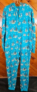 Disney Mickey & Friends Adult Christmas Tree Teal Blue Pajamas One-Piece XL NEW - Picture 1 of 7