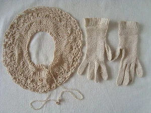 Vintage Crochet Hand-knitted Gloves and Collar - Picture 1 of 7