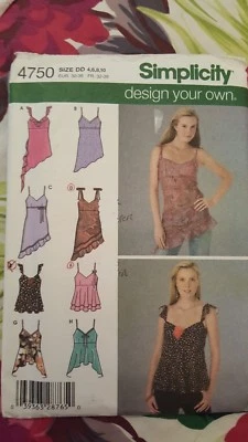 Simplicity Pattern 4750 DIY Tops Asemmetrical Hems Sizes 4 6 8 10 UNCUT - Image 1 of 2