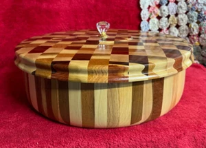 Handmade XL Wooden Bowl with Lid With Crystal Clear Acrylic Knob - Picture 1 of 7