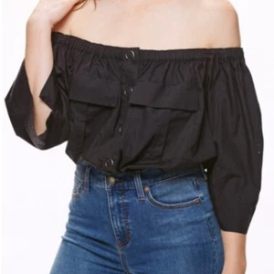 NWT AUTHENTIC FREE PEOPLE OFF SHOULDER COTTON BLACK TOP SIZE SMALL - MSRP $78 - Picture 1 of 1