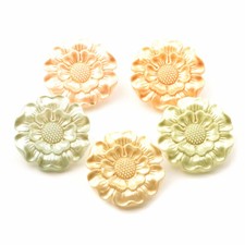 Lot (5) vintage Czech imitation pearl coated crystal flower glass buttons 27mm