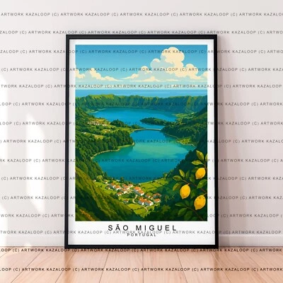 Sao Miguel Azoren Ansicht ungerahmte Illustration Kunst Portugal Insel sao Miguel Druck - Bild 1 von 2