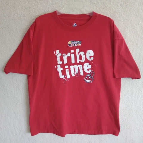 Cleveland Indians Shirt Mens Extra Large Red 2007 World Series Tribe Time MLB Cover