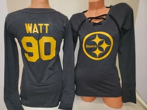 01125 Womens Pittsburgh Steelers T.J. TJ WATT Football Long Sleeve SHIRT BLACK - Picture 1 of 1