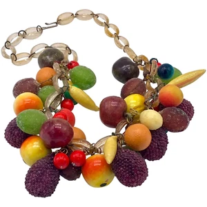 Vintage lucite papier mache' Carmen Miranda fruit salad necklace - Picture 1 of 4