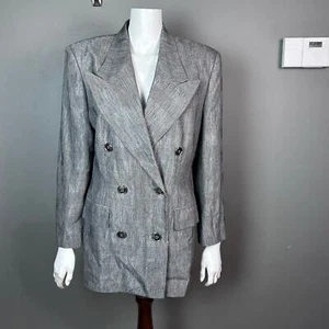 Michael Kors blazer women's size 10 metallic houndstooth plaid vtg linen clueles - Picture 1 of 16