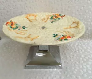 Clarice Cliff Art Deco Cake Plate on Chrome Pedestal - Celtic Harvest - Picture 1 of 9