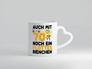 70. Geburtstag | flotte biene noch mit 70 | Biene - Herz Tasse Weiß - Bild 1 von 4