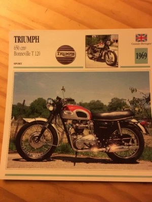 Triumph 650 cm3 Bonneville T120 1969 Tarjeta Moto Colección Atlas UK - Imagen 1 de 2