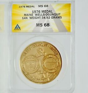 1976 American Revolution Bicentennial Town Wells Ogunquit Maine 14K Gold Medal 
