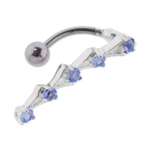 Steel Gem Navel Belly Button Ring Body Piercing w/CZ Dangle - GUC112 - Picture 1 of 1