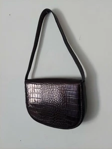 New w/outTags FRANCESCO BIASIA Black CrocEmbossed Leather Satchel Clutch Handbag - Picture 1 of 12