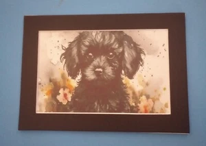 Impresión de 5" x 7" mate 4" x 6" de retrato de pintura de un cachorro caniche negro - Imagen 1 de 2